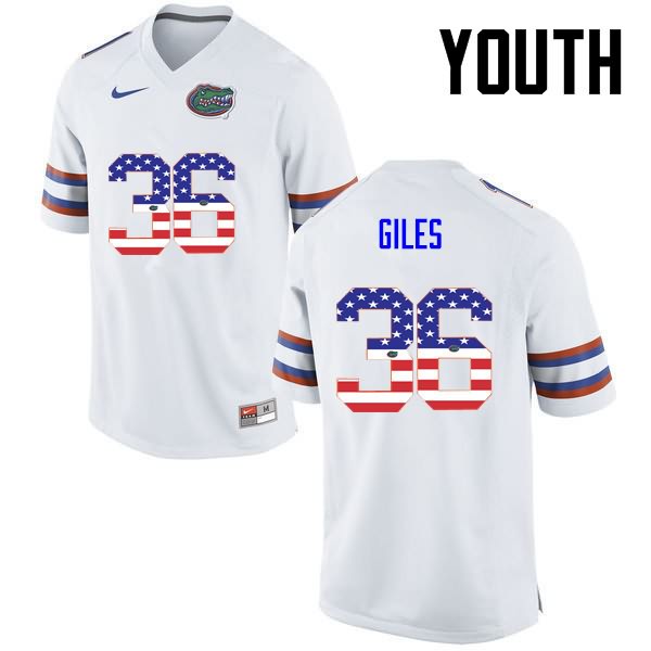 NCAA Florida Gators Eddie Giles Youth #36 USA Flag Fashion Nike White Stitched Authentic College Football Jersey VRA1364QY